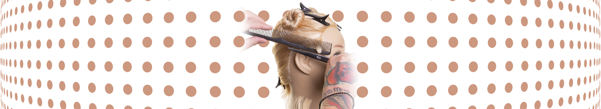 Blonde practice head is cut with scissors over comb technique